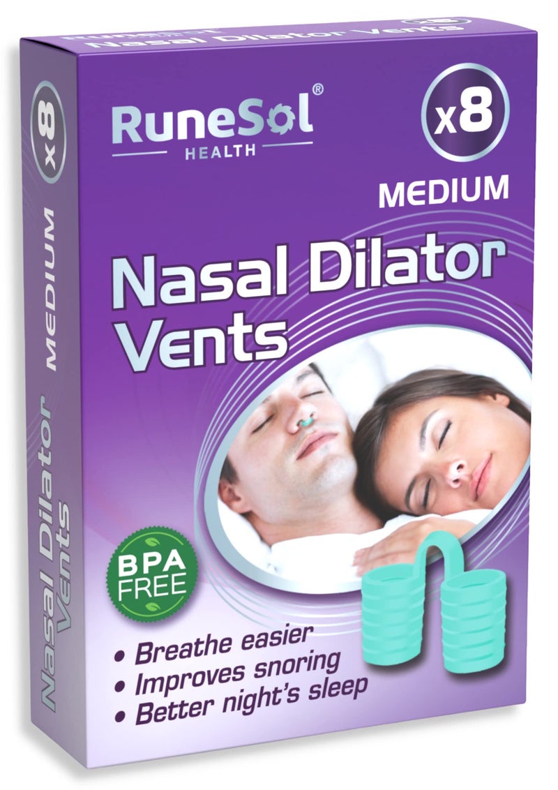 Runesol Snoring Relief Nasal Dilator, 8 x Medium Green Nasal Dilators, Snoring Aids for Men and Women, Sleep Nose Vents, Anti Snoring Devices, Stop Snoring Aid for Sleeping, Snore Stopper
